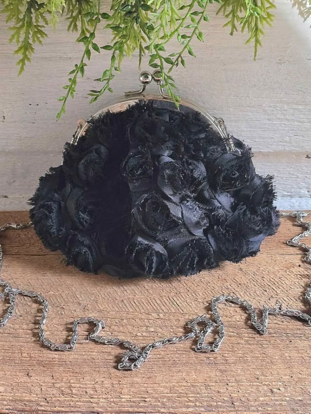 Maurices Black & Silver Crossbody Evening Clasp Bag Clutch with 3D Flowers